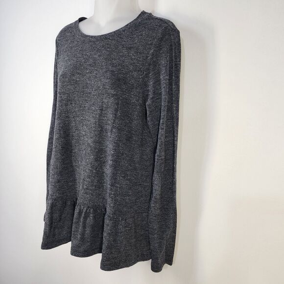 Loft Tee Women’s Size Medium Long Sleeve Knit Peplum Heathered Gray Stretch - Picture 5 of 8